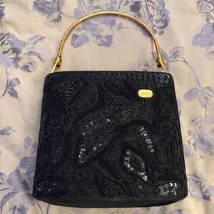 Elegant Black Sequin Clutch with Gold Handle
